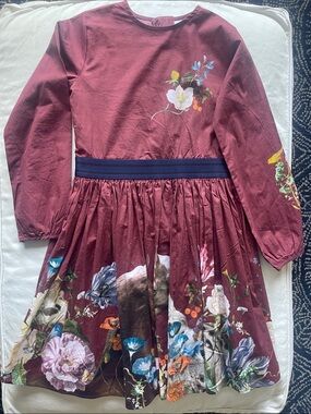 NWOT Girls' MOLO Size 9-10 (euro 134-140) Burgundy Floral Long-Sleeve Dress